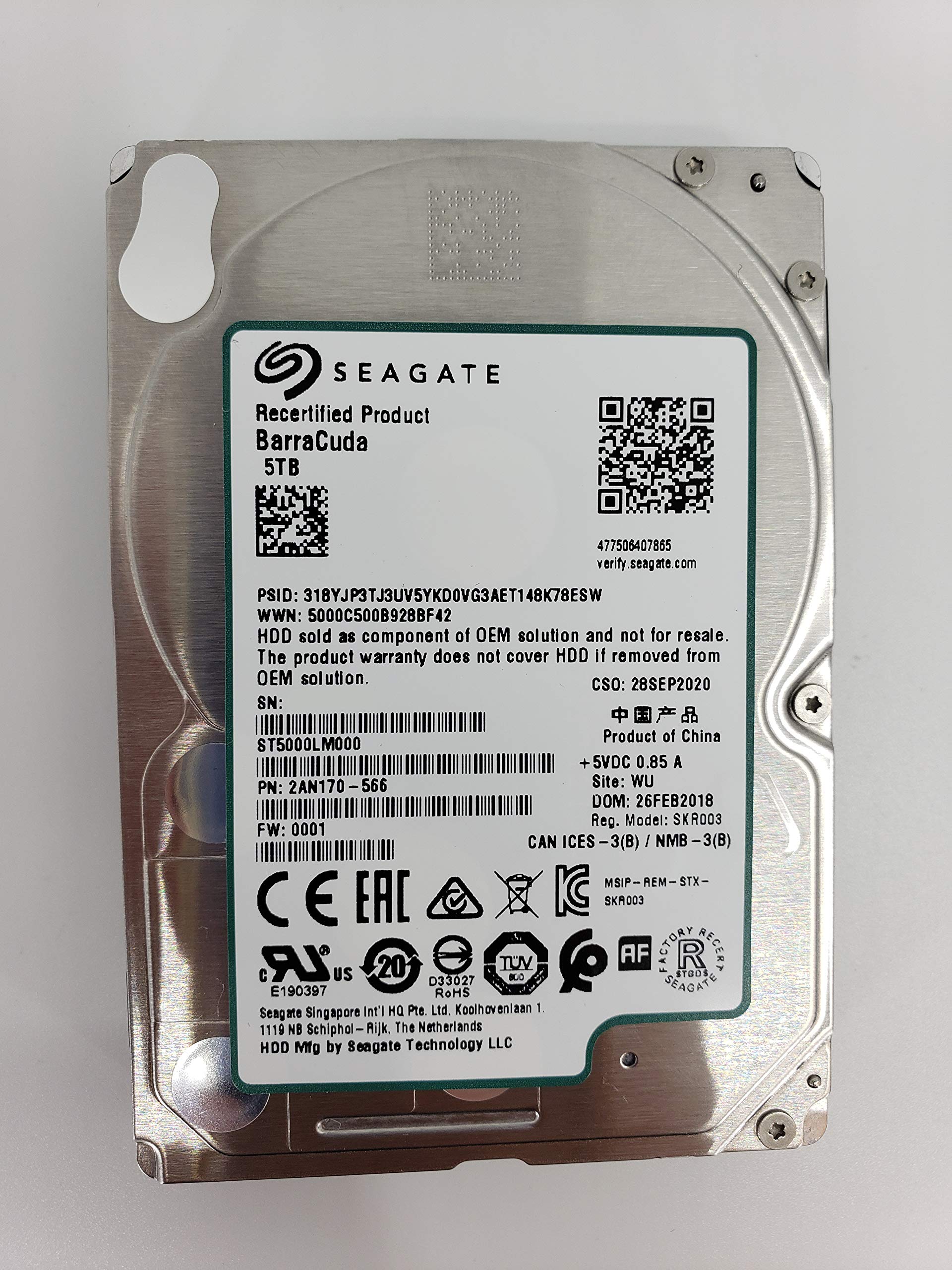 Amazon.com: ST5000LM000, WCJ, WU, PN 2AN170-566, FW 0001, Seagate